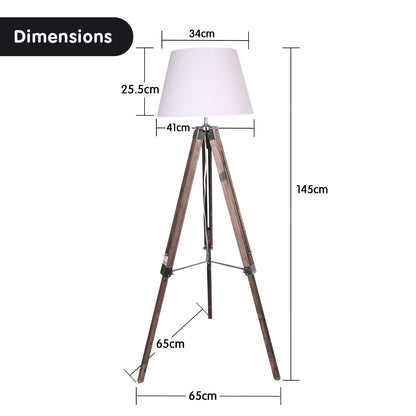 Sarantino Solid Wood Tripod Floor Lamp Adjustable Height White Shade - DecorHouse.com.au