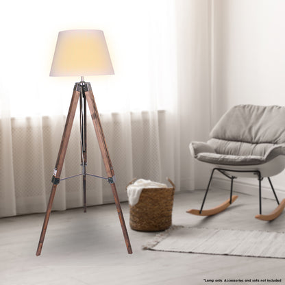 Sarantino Solid Wood Tripod Floor Lamp Adjustable Height White Shade - DecorHouse.com.au