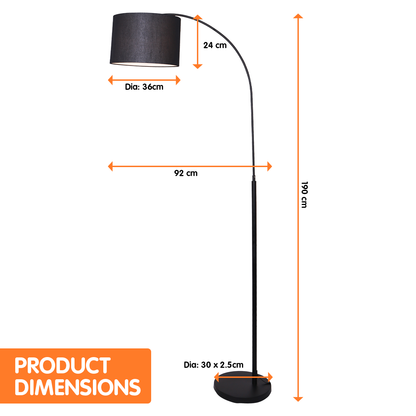 Sarantino Metal Arc Arm Floor Lamp Shade Black - DecorHouse.com.au
