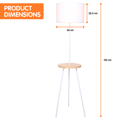 Sarantino Metal Tripod Floor Lamp Shade with Wooden Table Shelf - DecorHouse.com.au