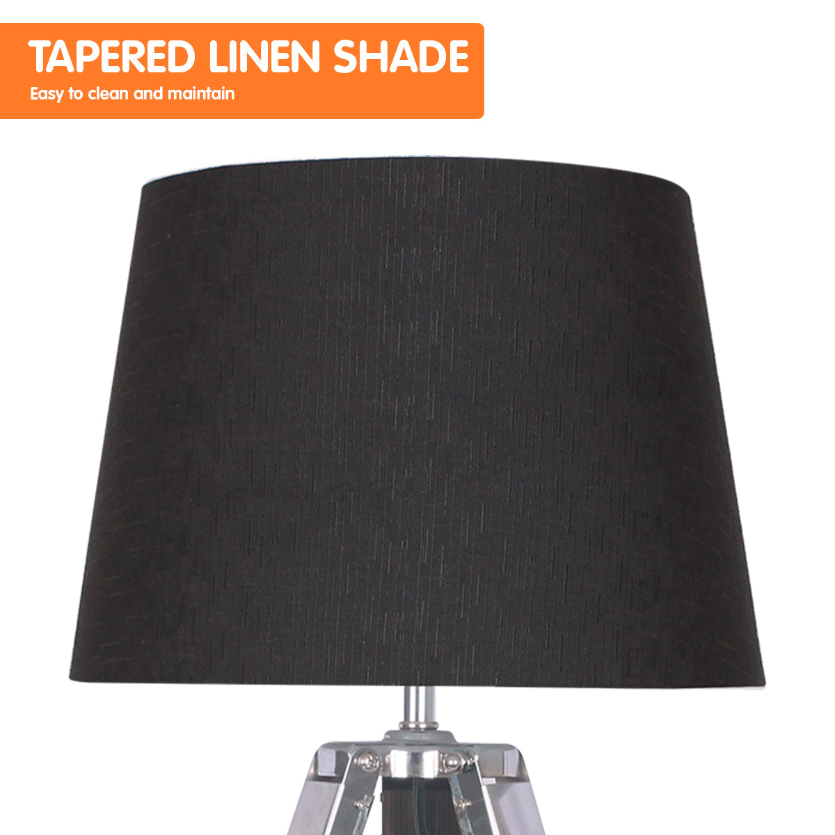Sarantino Wooden Tripod Table Lamp With Black Taper Fabric Shade - DecorHouse.com.au