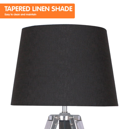 Sarantino Wooden Tripod Table Lamp With Black Taper Fabric Shade - DecorHouse.com.au
