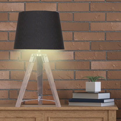 Sarantino Wooden Tripod Table Lamp With Black Taper Fabric Shade - DecorHouse.com.au