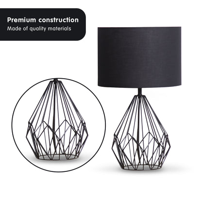 Sarantino Metal Wire Table Lamp in Black Finish With Black Drum Shade - DecorHouse.com.au