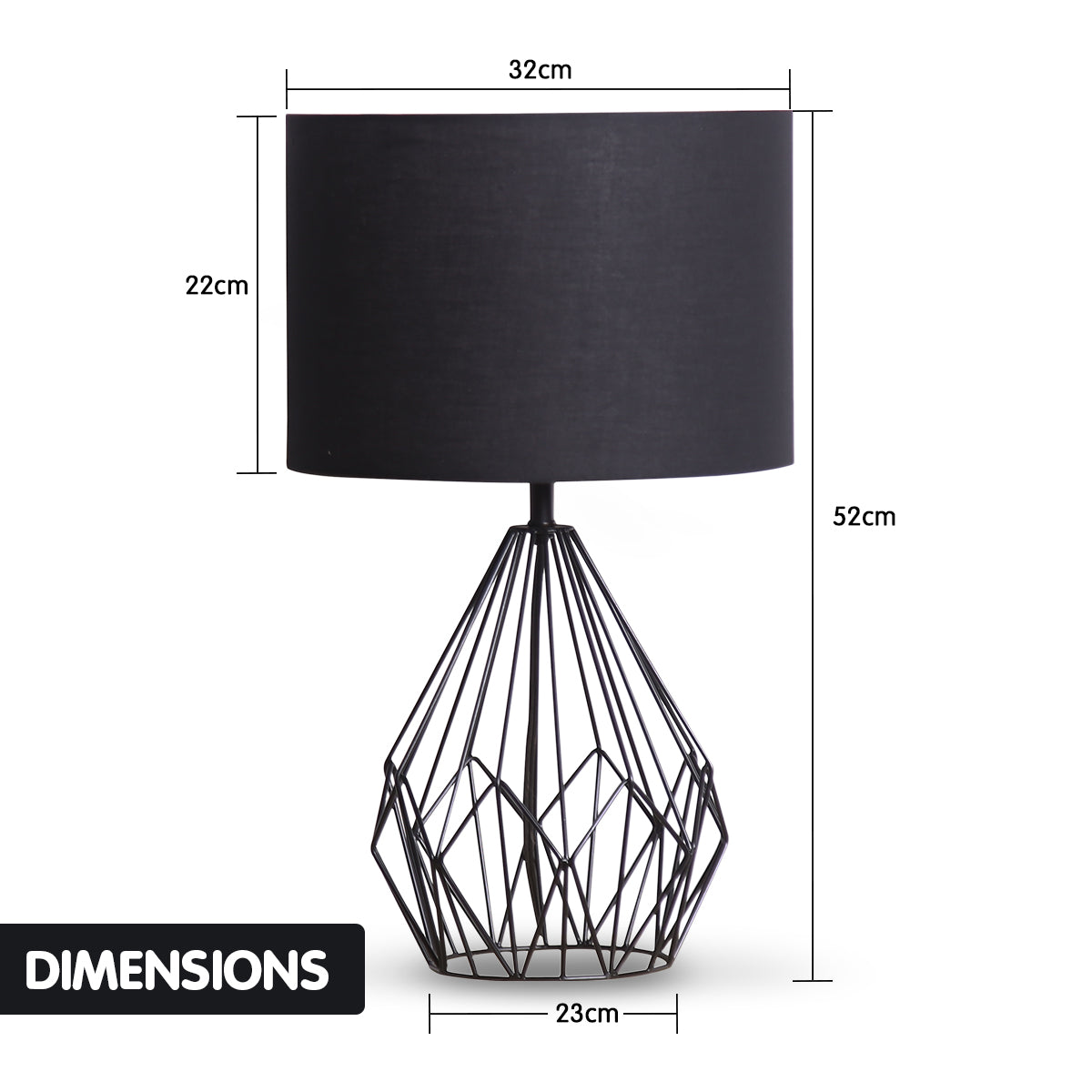 Sarantino Metal Wire Table Lamp in Black Finish With Black Drum Shade - DecorHouse.com.au