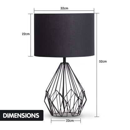 Sarantino Metal Wire Table Lamp in Black Finish With Black Drum Shade - DecorHouse.com.au