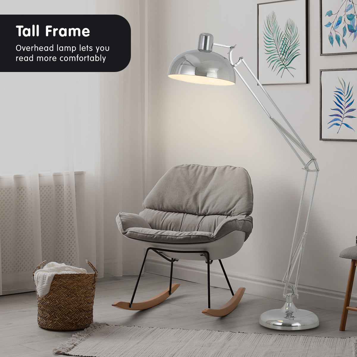 Sarantino Metal Architect Floor Lamp Shade Adjustable Height - Chrome - DecorHouse.com.au