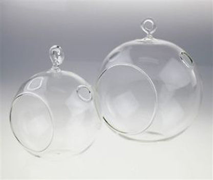 4 x Hanging Clear Glass Ball Tealight Candle Holder  - 8cm Diameter / High - Wedding Globe Decoration Terrarium Succulent Plant Mini Garden Holder Decor Craft Gift - DecorHouse.com.au