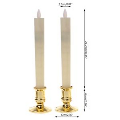 3 Pack Taper Stick White Battery Candle - Natural Flame Light Colour No Flicker - Gold Stand Base - DecorHouse.com.au