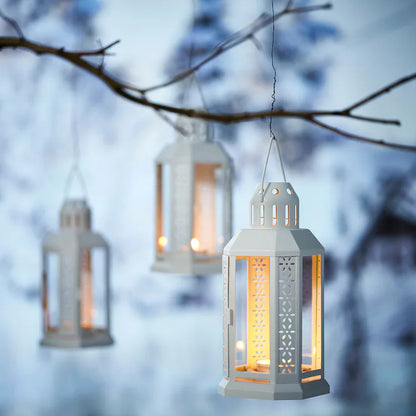 White Metal Miners Lantern Summer Wedding Home Party Room Balconey Deck Decoration 21cm Tealight Candle - DecorHouse.com.au