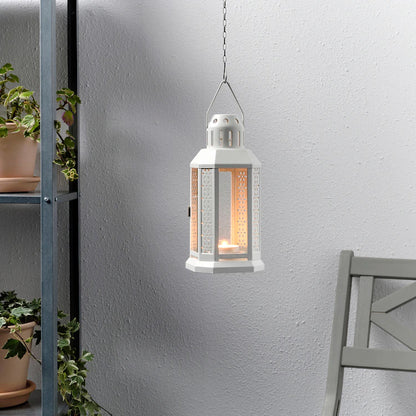 White Metal Miners Lantern Summer Wedding Home Party Room Balconey Deck Decoration 21cm Tealight Candle - DecorHouse.com.au