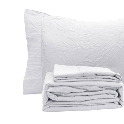 Ramesses White Pebble Wash Linen Look Alternative Sheet Set Double