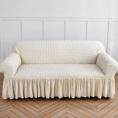 White Single Sofa Bubble Gauze Sofa Cover with Skirt - Full Elastic Dustproof Single Seater 90-140cm