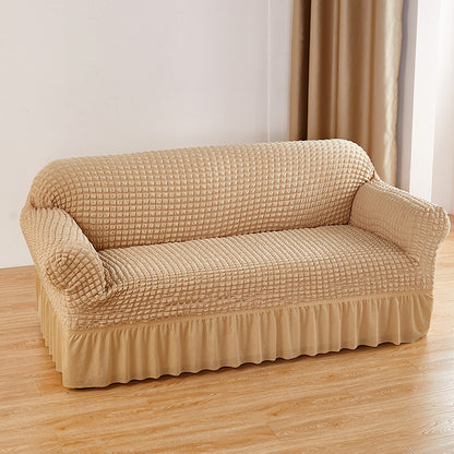 Beige Three-person Sofa Bubble Gauze Sofa Cover with Skirt - Full Elastic Dustproof Three-person Seater 190-230cm