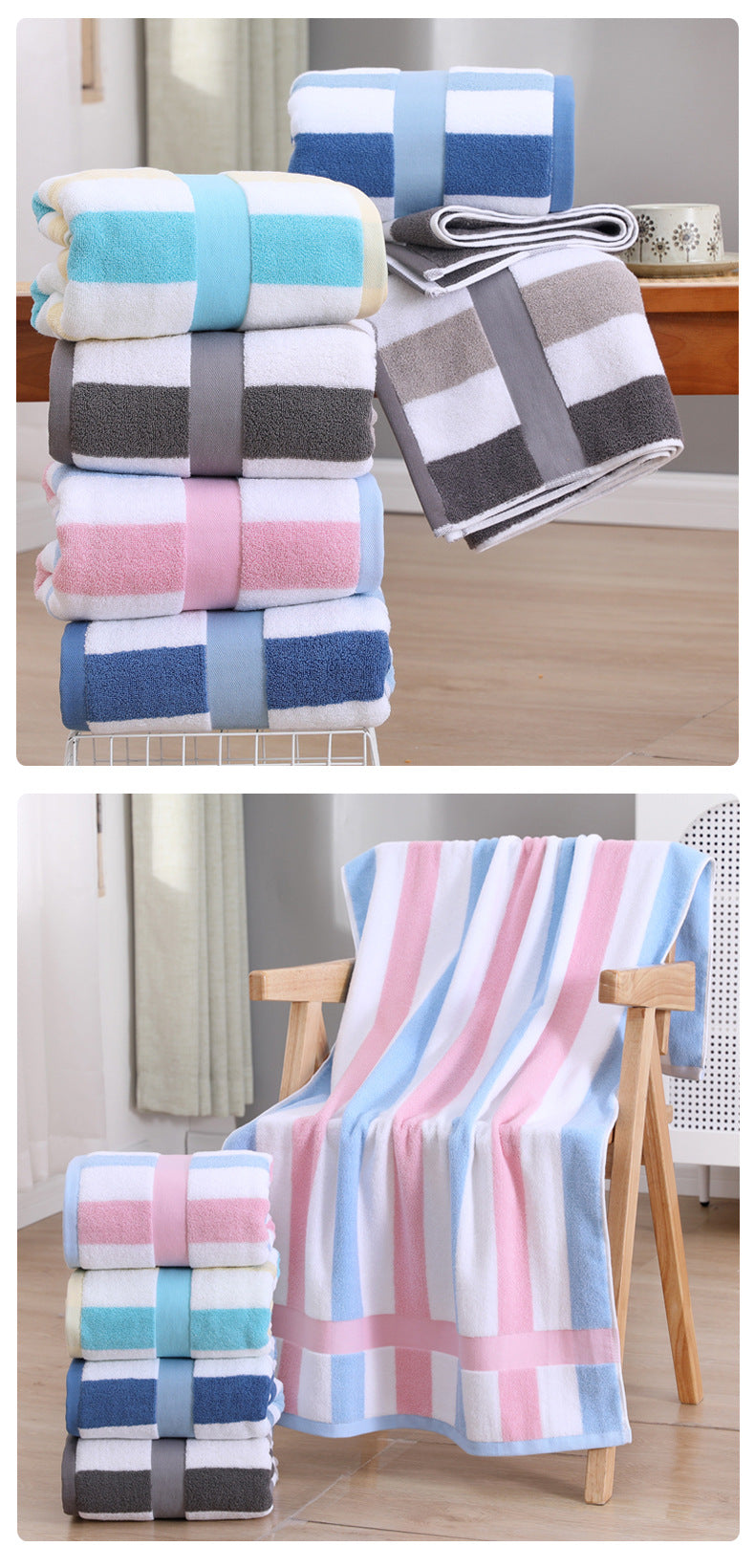 Grey Ultra-Absorbent Long-Fiber Cotton Large Bath Towel – Perfect for Home, Hotel, and Beauty Salons