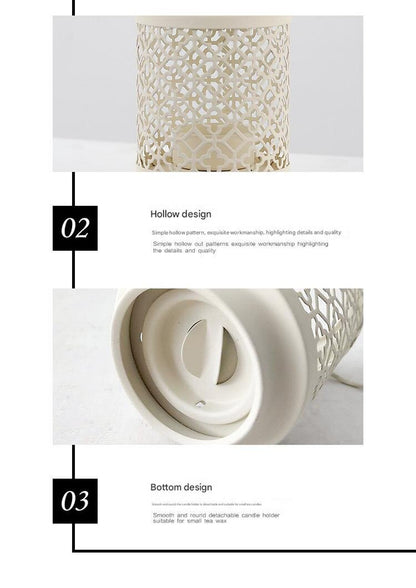 White Vintage Style Candle Lantern - Iron Tabletop Centerpiece for Home Decor