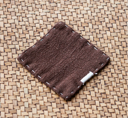 Brown Chinese Style Linen Coasters - Set of 4, Hand-Embroidered Tea Mats (9x9cm)