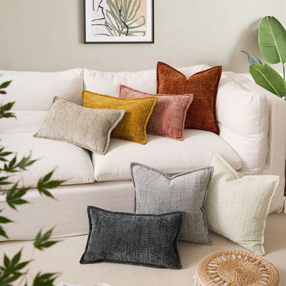Coffee Chenille Crosshatch Textured Pillow Covers Set of 2 - Modern Minimalist Sofa Bed Cushion Covers 45x45cm & 30x50cm(without pillow core)