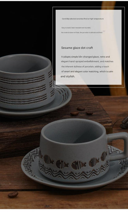 Vintage Ceramic Coffee Cup and Saucer Set - Elegant Afternoon Tea Set(Ink Black)