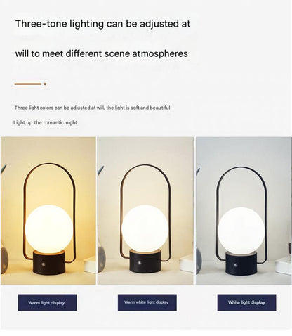 Silver Portable Rechargeable LED Lantern Lamp - Touch Control 3-Color Dimmable Desk Light