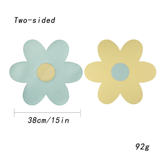 Blue Background With Yellow Heart + Yellow Background With Blue Heart Set of 6 Reversible Flower Shaped Placemats