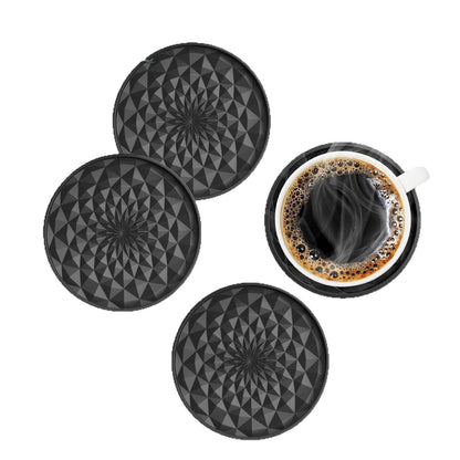 Red and Black Geometric Silicone Drink Coasters Set (6 Pack) with Holder - Non-Slip Table Protectors