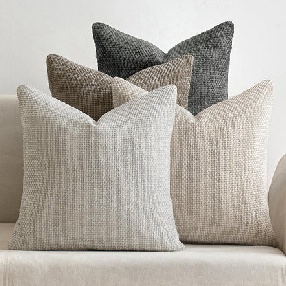 Yellow Plush Chenille Cushion Covers Set of 2 - Soft Textured Decorative Throw Pillow Cases for Sofa Couch, 45x45cm
