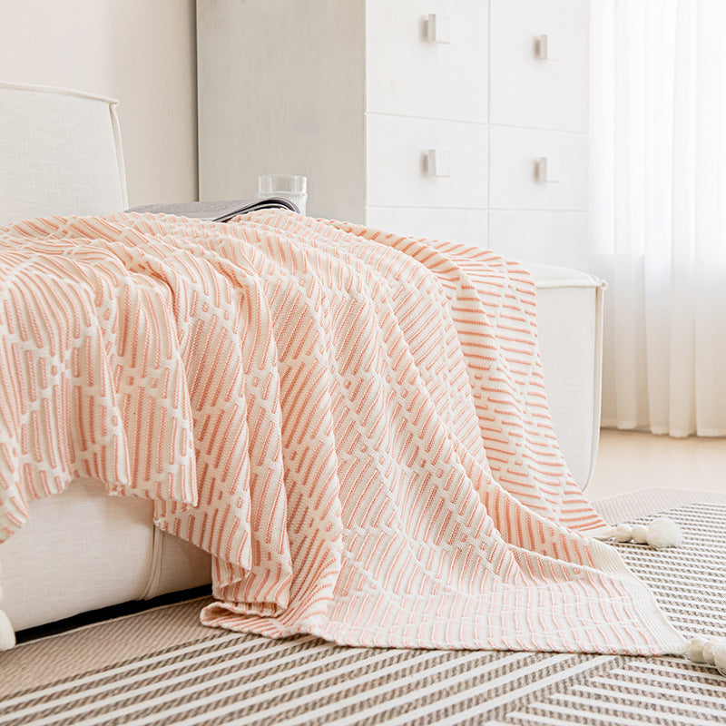 Yellow and Beige Diamond Pattern Soft Cozy Knit Throw Blanket with Tassels 130x150cm