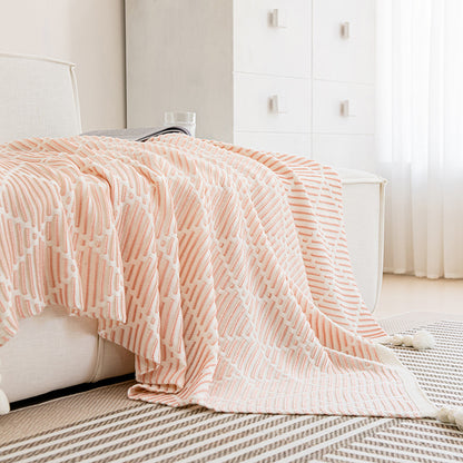 Yellow and Beige Diamond Pattern Soft Cozy Knit Throw Blanket with Tassels 130x150cm