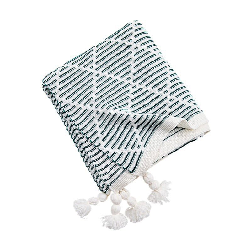 Yellow and Beige Diamond Pattern Soft Cozy Knit Throw Blanket with Tassels 130x150cm