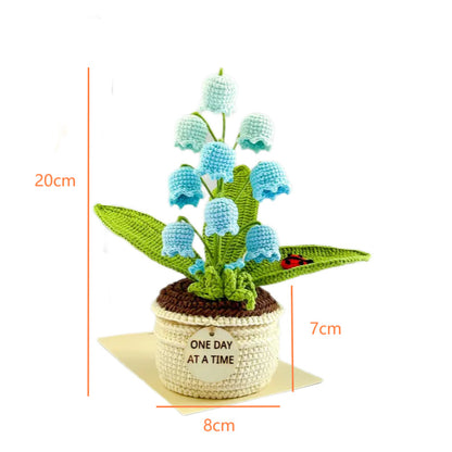 White Handmade Crochet Lily of the Valley Potted Plant - Gradient Blue Flower Decor Gift