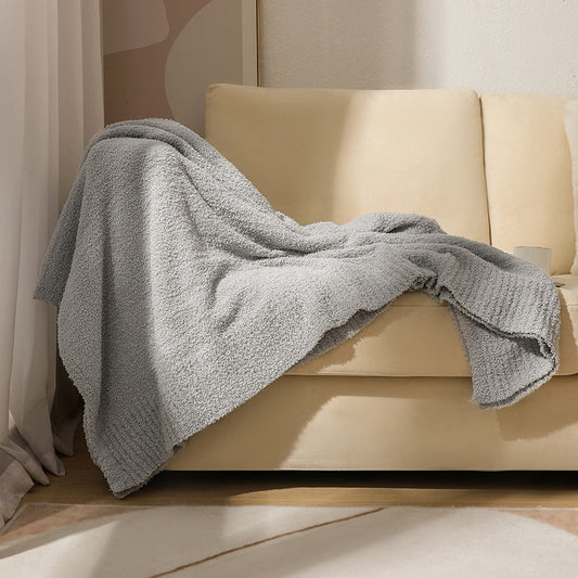 Grey Plush Solid Color Knitted Blanket for Sofa and Office - Cozy Comfort
