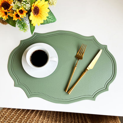 4 pcs Retro Faux Leather Placemat - Waterproof & Oil-Proof Dining Table Mat ( Bean Green)