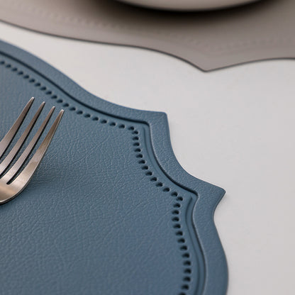 4 pcs Retro Faux Leather Placemat - Waterproof & Oil-Proof Dining Table Mat (Light blue)