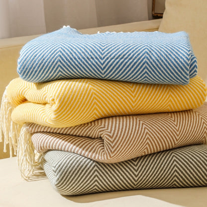 Grey Elegant Herringbone Tassel Throw Blanket - Large Acrylic Faux Cashmere Soft Cozy Blanket for Sofa, Bed & Decor (130x240cm)