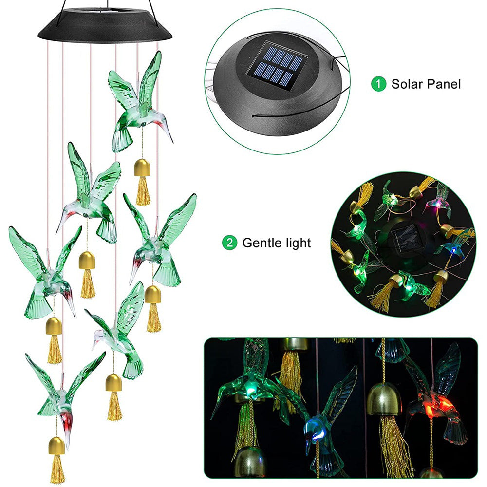 Blue Solar Powered Hummingbird Wind Chime(Without bell) - Color-Changing LED Hanging Garden Light Outdoor Decor
