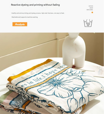 Among the flower fields 40S Pure Cotton Gauze Bath Towel - Extra Large, Thick, Soft, and Highly Absorbent for Adults