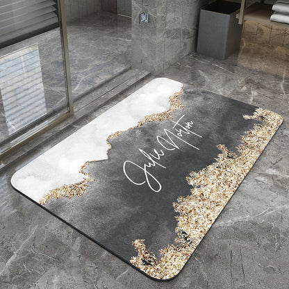 Grey Ink White Modern Absorbent Diatomaceous Earth Bath Mat - Quick Dry, Non-Slip, Soft Bathroom Floor Mat