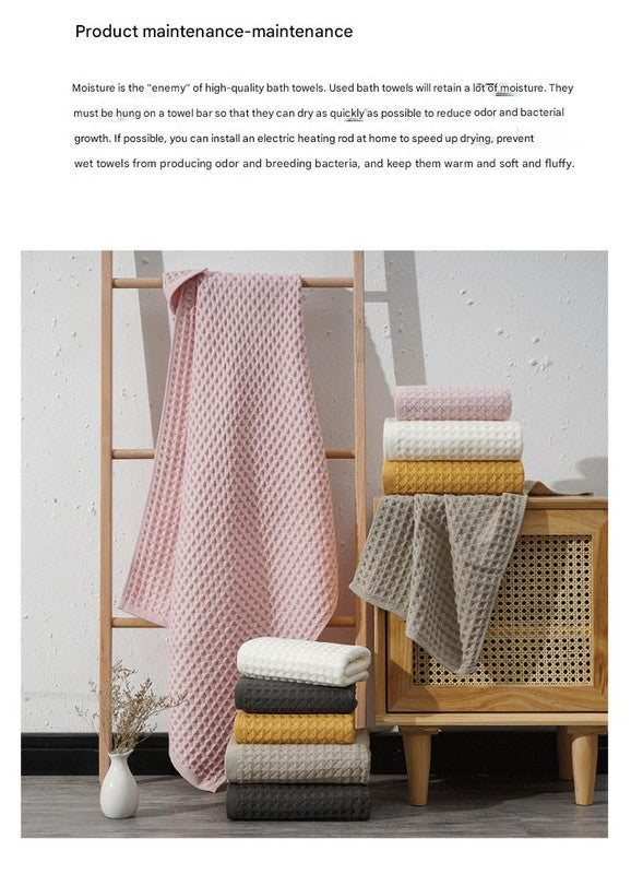 Luxurious 100% Cotton Waffle Weave Towel Set - 3-Piece Absorbent, Quick-Drying & Soft(Yellow)